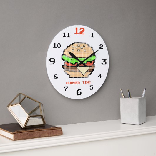 Burger Time – Pixel Art Ontwerp Grote Klok (Kantoor)