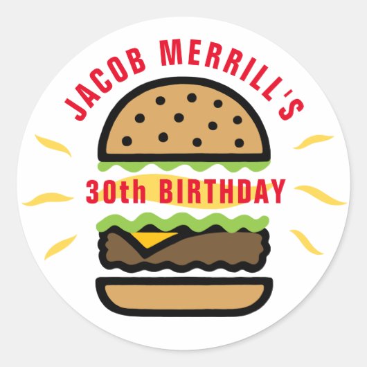 Burger Verjaardag elke leeftijd Custom Ronde Sticker (Voorkant)
