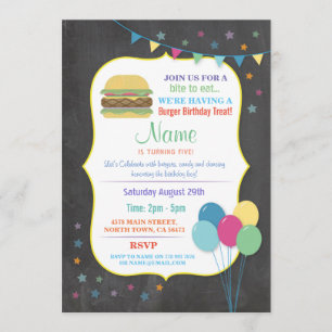 Burger Verjaardagsuitnodigingen Kind Party Chalk F Kaart