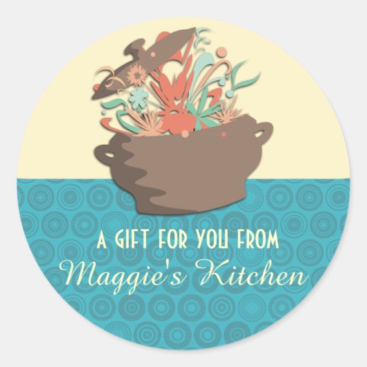 Burgeraroma's Kookpot-chef-cateringkaart Ronde Sticker (Voorkant)