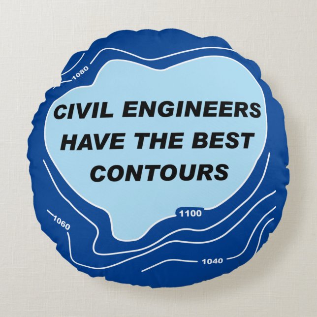Burgerlijk ingenieur Blauwe Contouren Rond Kussen (Voorkant)