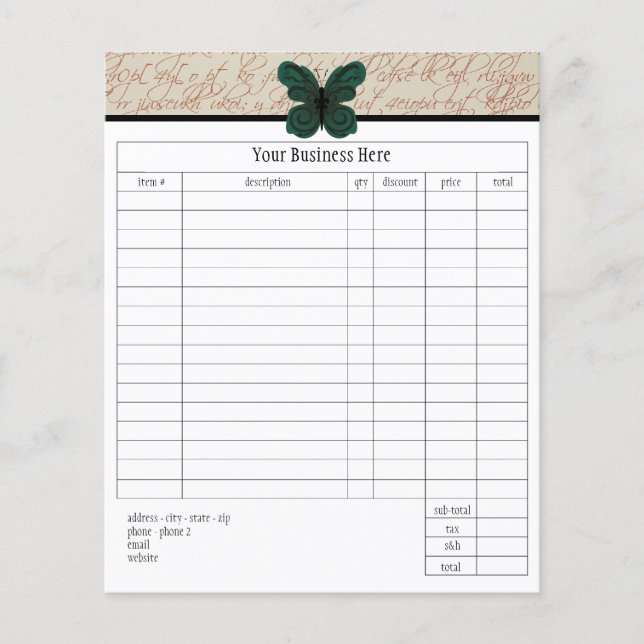 Burgerlijke Butterfly Small Order Form (Voorkant)