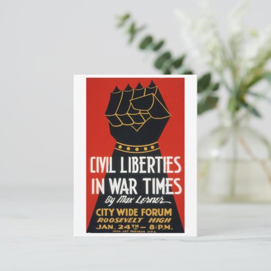  burgerlijke vrijheden in het War Times Forum WPA Briefkaart (Staand voorkant)