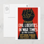 burgerlijke vrijheden in het War Times Forum WPA Briefkaart (Voorkant / Achterkant)
