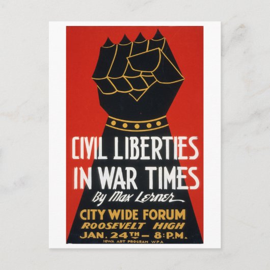 burgerlijke vrijheden in het War Times Forum WPA Briefkaart (Voorkant)