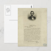 Burgeroorlog Brief van Abraham Lincoln aan mevrouw Briefkaart (Voorkant / Achterkant)
