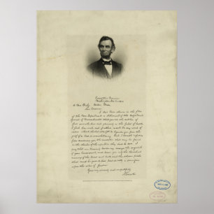 Burgeroorlog Brief van Abraham Lincoln aan mevrouw Poster