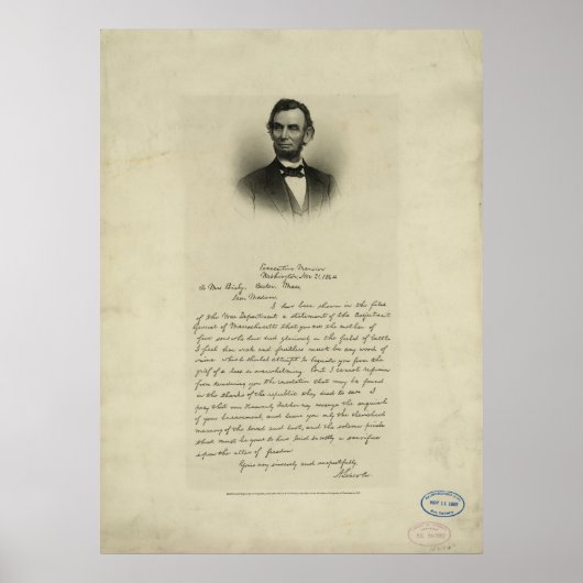 Burgeroorlog Brief van Abraham Lincoln aan mevrouw Poster (Voorkant)