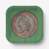 Burgeroorlog ⚔️ Confederate Penny Green Wall Veren Papieren Bordje (Voorkant)