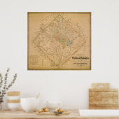 Burgeroorlog Kaart Washington DC 1862 Poster (Keuken)