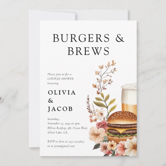 Burgers and Brews Couples Douche Uitnodiging (Voorkant)