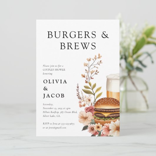 Burgers and Brews Couples Douche Uitnodiging (Staand voorkant)