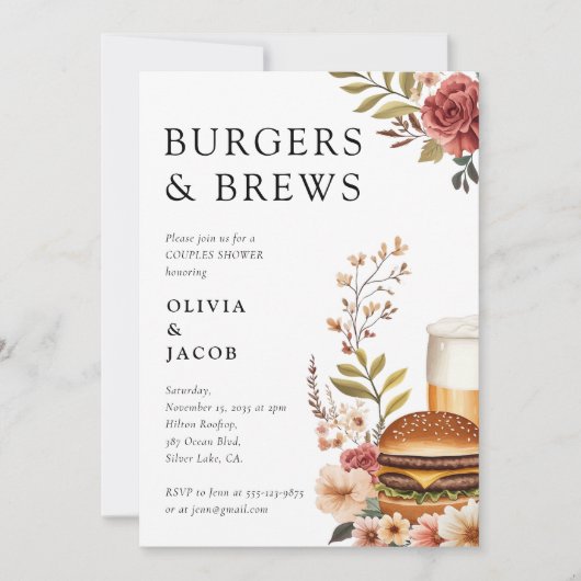 Burgers and Brews Couples Douche Uitnodiging (Voorkant)