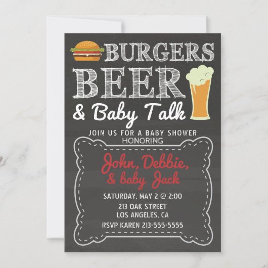 Burgers, Beer, & de Uitnodiging van het Baby showe (Voorkant)