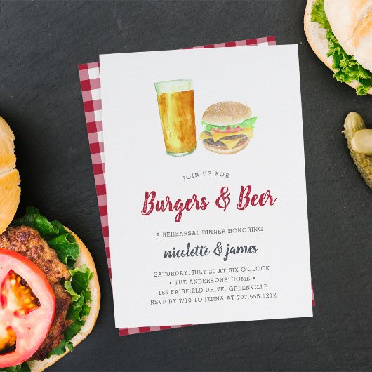 Burgers & Beer Rehearsal Dinner Invitation Kaart