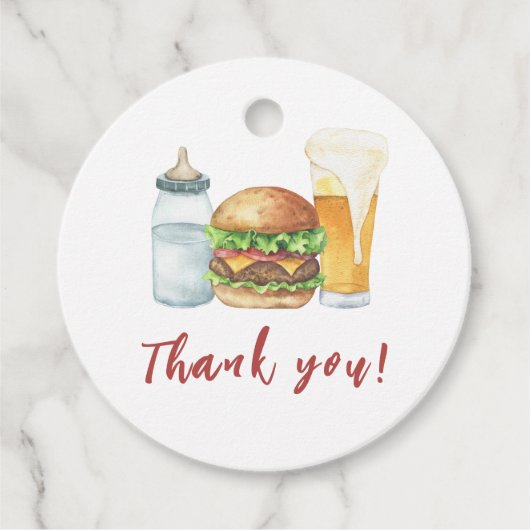 Burgers, Beers Baby shower Bedankt Bedankjes Labels (Voorkant)