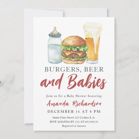 Burgers, BIER en Baby - Baby shower Kaart (Voorkant)