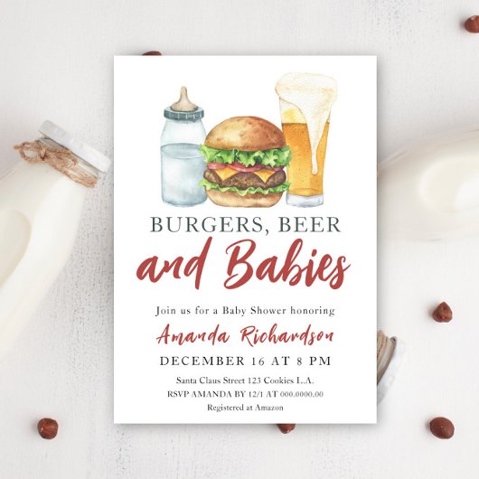 Burgers, BIER en Baby - Baby shower Kaart