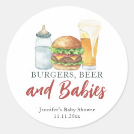 Burgers, Bier en Baby's - Baby shower Ronde Sticker
