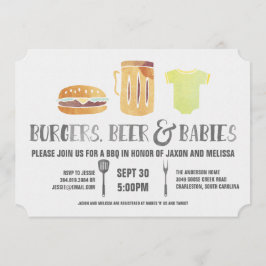 Burgers, bier en baby's - Baby shower van paar Kaart