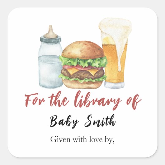 Burgers, bier en baby's - voor de bibliotheek van vierkante sticker (Voorkant)