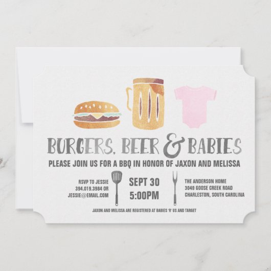 Burgers, Bier'n baby's - Roze Baby shower Kaart (Voorkant)