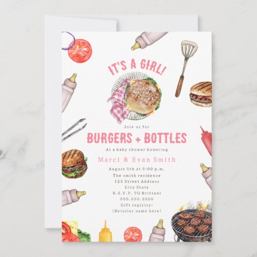 Burgers + Bottles Cookout Girl Baby shower Kaart (Voorkant)