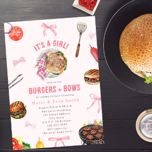 Burgers + Bows Cookout Girl Baby shower Uitnodigin Kaart