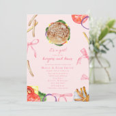 Burgers & Bows Hamburger BBQ Cookout Baby shower Kaart (Staand voorkant)