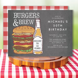 Burgers & Brew Barbecue Birthday Invitation Kaart