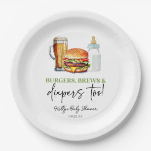Burgers Brews en Luiers Ook! Baby Shower Papieren Bordje