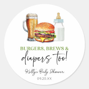 Burgers Brews en Luiers Ook! Baby Shower Ronde Sticker