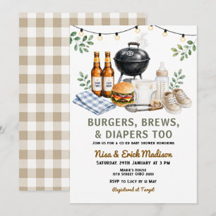 Burgers, Brews & Luiers Too Baby Shower Kaart