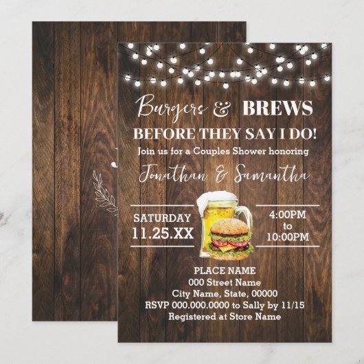 Burgers & Brews voordat ik Westerne koppels douche Kaart (Voorkant / Achterkant)