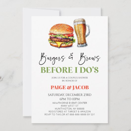 Burgers & brouwt voordat ik doe's koppels douche kaart (Voorkant)