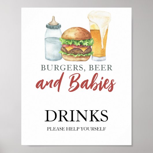 Burgers en baby's Baby shower Drinken Poster (Voorkant)