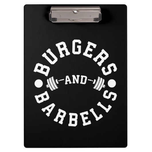 Burgers en Barbells - Funny Workout Motivatie Klembord (Voorkant)