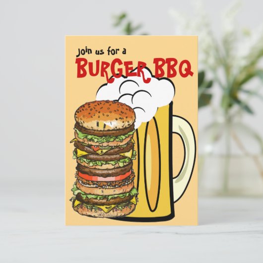 Burgers en Beer Summer Fun Party Invitation Kaart (Staand voorkant)