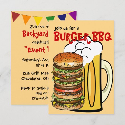 Burgers en Beer Summer Fun Party Invitation Kaart (Voorkant / Achterkant)