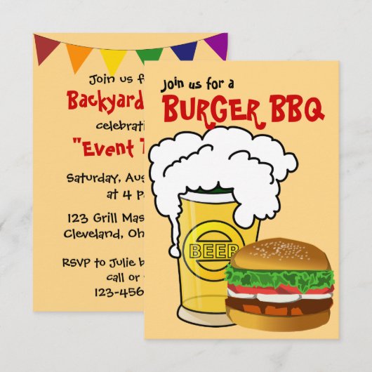 Burgers en Bier Zomer Fun Party Uitnodiging (Voorkant / Achterkant)