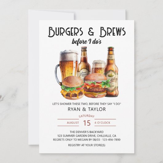 Burgers en Brews Zomer BBQ Bruiloft Douche Kaart (Voorkant)