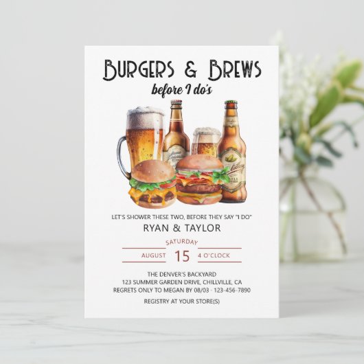 Burgers en Brews Zomer BBQ Bruiloft Douche Kaart (Staand voorkant)