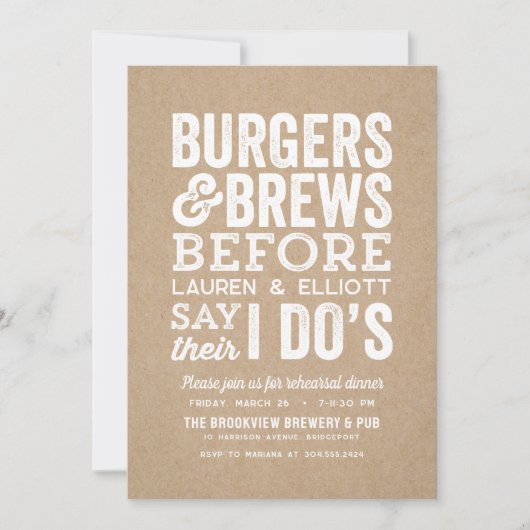 Burgers en brouwt voor ik aan het repetitie diner  kaart (Voorkant)