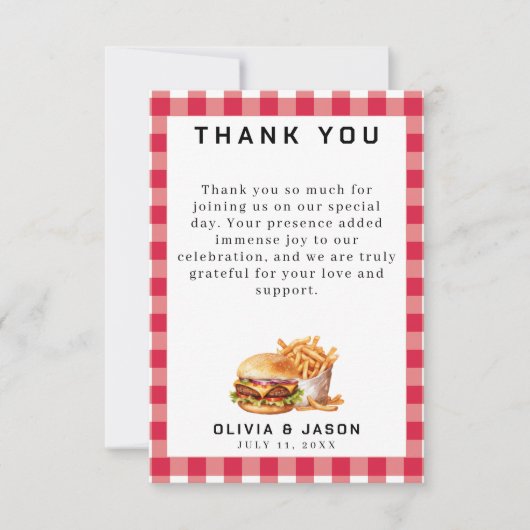 Burgers & Fries Picknick Trouwdouche Bedankkaart (Voorkant)