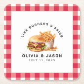 Burgers & Fries Picknick Trouwdouche Kartonnen Onderzetters (Voorkant)