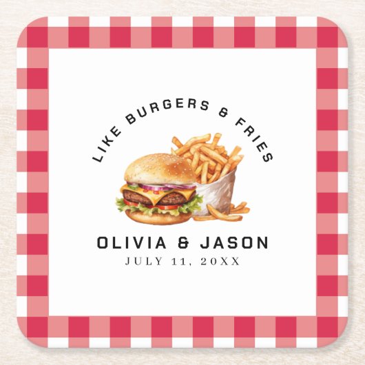 Burgers & Fries Picknick Trouwdouche Kartonnen Onderzetters (Voorkant)