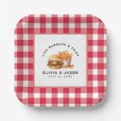 Burgers & Fries Picknick Trouwdouche Papieren Bordje (Voorkant)