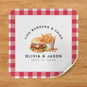 Burgers & Fries Picknick Trouwdouche Vierkante Sticker