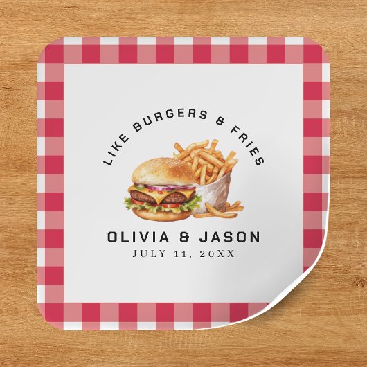Burgers & Fries Picknick Trouwdouche Vierkante Sticker