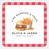 Burgers & Fries Picknick Trouwdouche Vierkante Sticker (Voorkant)